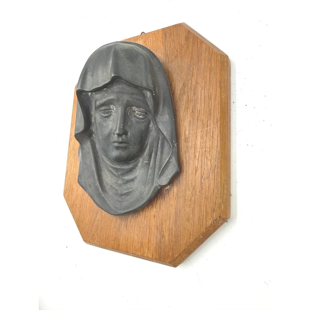Unbranded Virgin Mary Wall Plaque Religious Art 8.5in Black Wood Base Relief